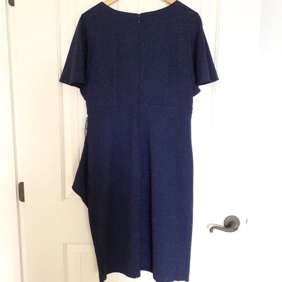 NWT Ignite Evenings Short Sleeve Surplice V-Neck Sheath Dress Navy Blue Size 16 - Picture 2 of 15